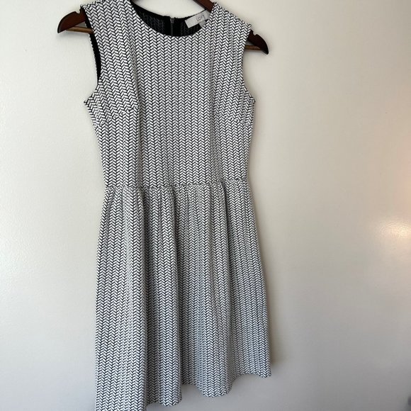 LOFT Sleeveless Fit and Flare Chevron Dress | Petite - Picture 2 of 10